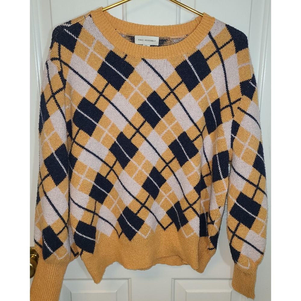 Free Assembly Women's Argyle Sweater with Long Sleeves Sz 2XL Academic Library